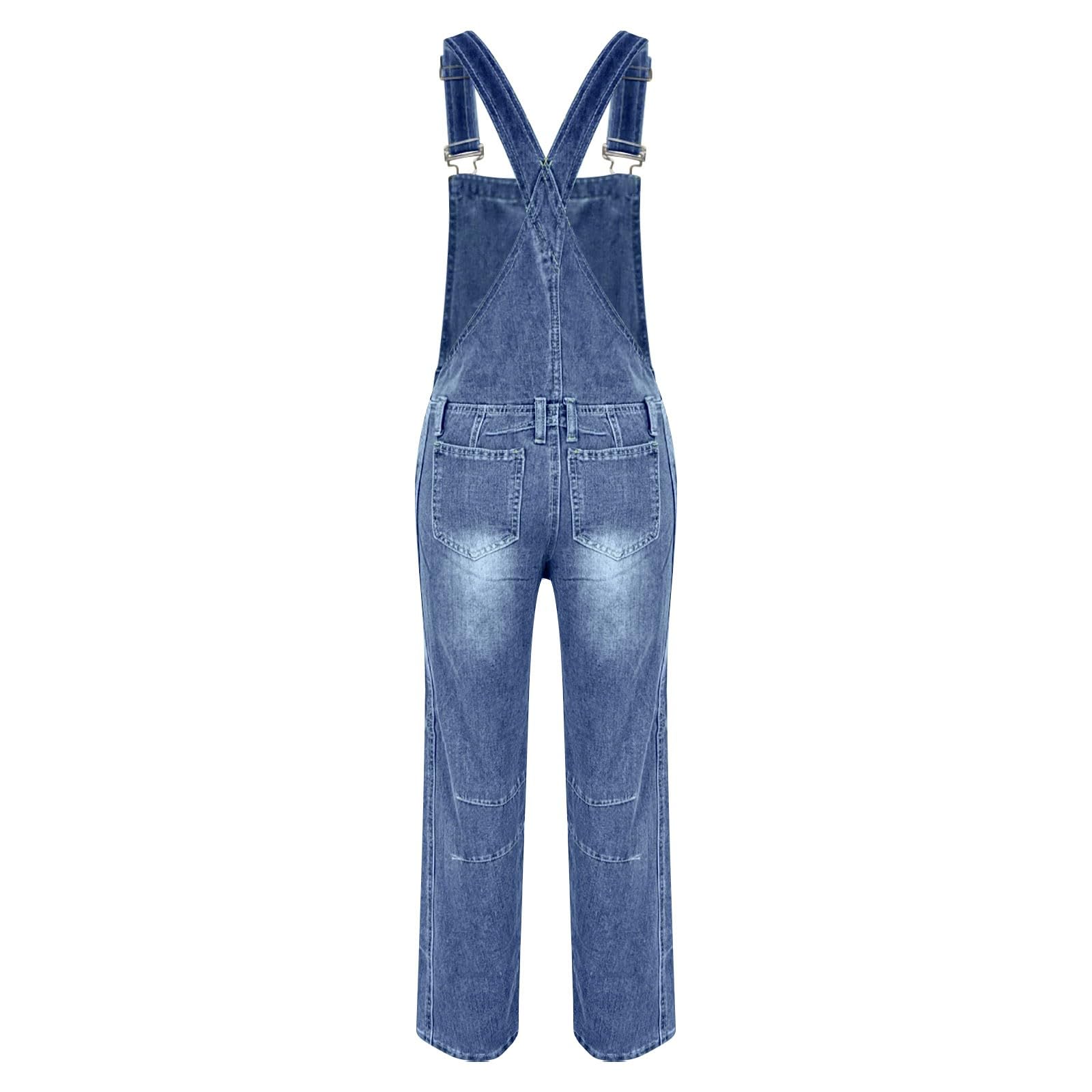 Salopette Donna Jeans Estiva Baggy Tuta Pantaloni Lunghi in Denim Elegante Oversize Pantaloni da Lavoro A Gamba Larga con Spalline Regolabili E Tasche Alla Moda Tinta Unita Per Il Tempo Libero