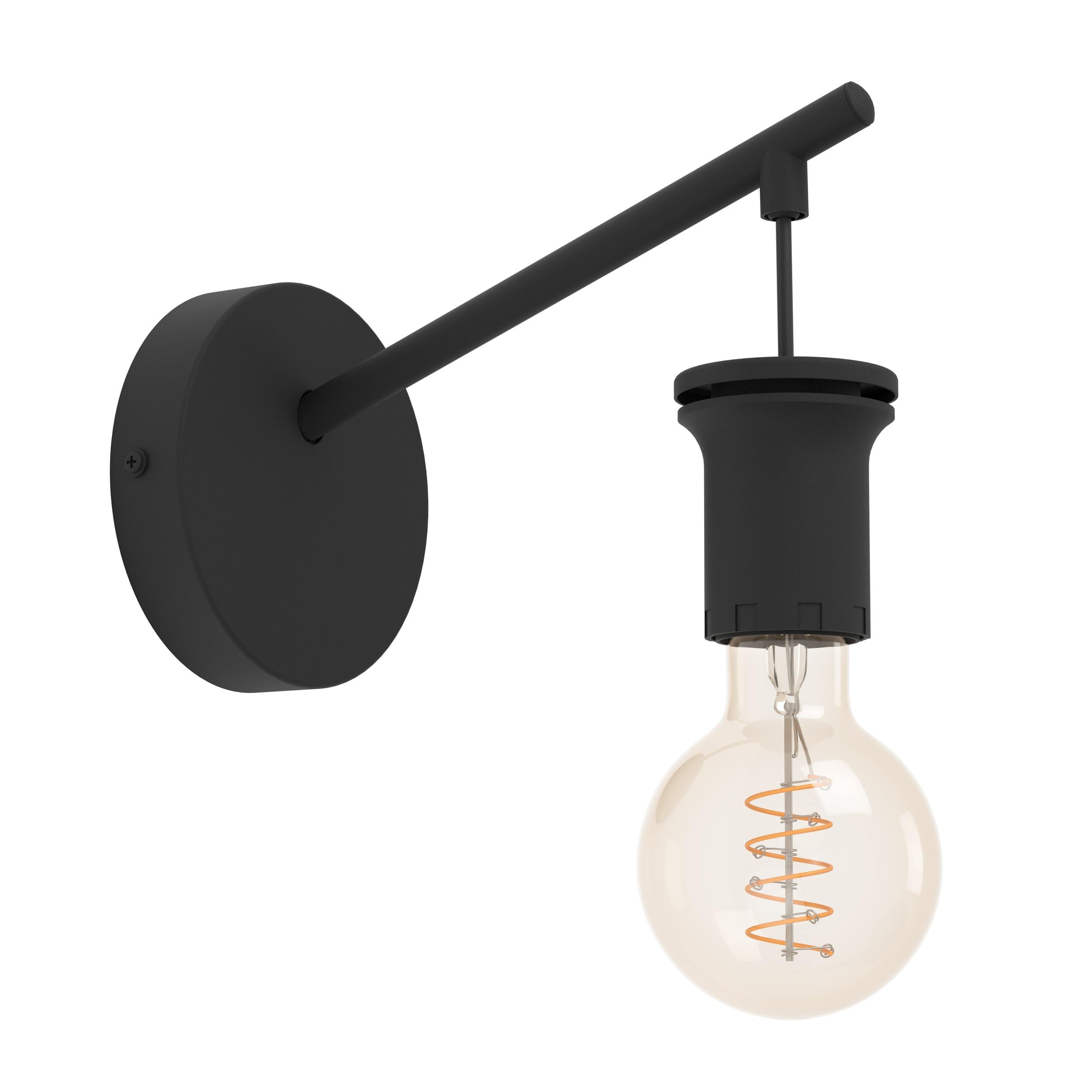 Eglo Wall lamp Capoliveri-E, Indoor Light Fixture with lampshade, Bedroom Lighting, Black Metal Spotlight, E27 Socket