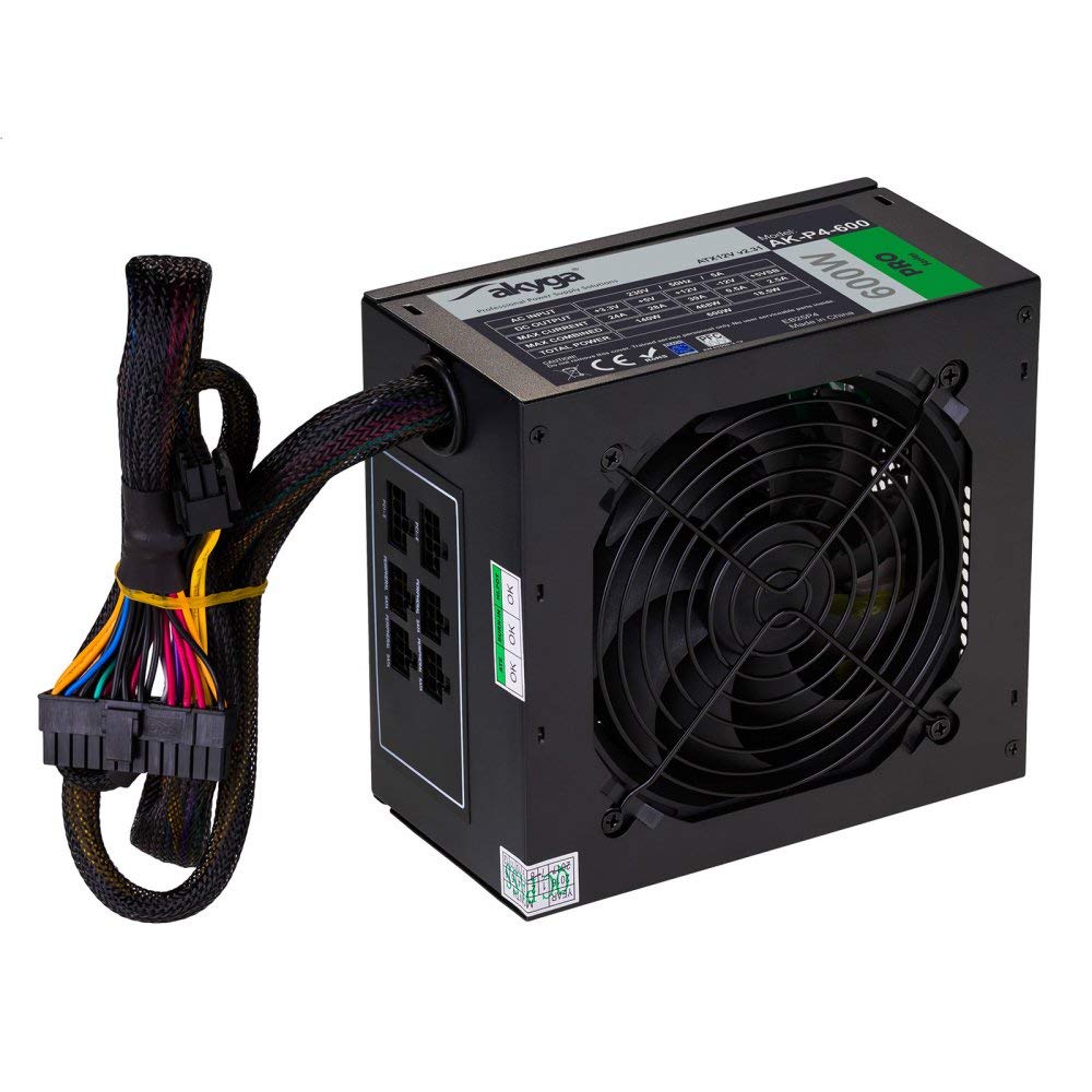 Zasilacz ATX 600W Akyga AK-P4-600 Semi-Modular P4+4 PCI-E 6 pin 6+2 pin 5x SATA 2x Molex FAN 12cm