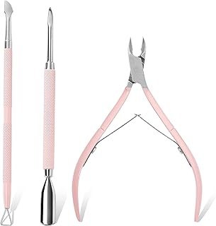 Makartt Cuticle Trimmer with Cuticle Pusher, 3 PCS Pink Nail Cuticle Nipper Professional Pedicure Manicure Tools with Stainless Steel Dual End Pusher, Nail Scraper