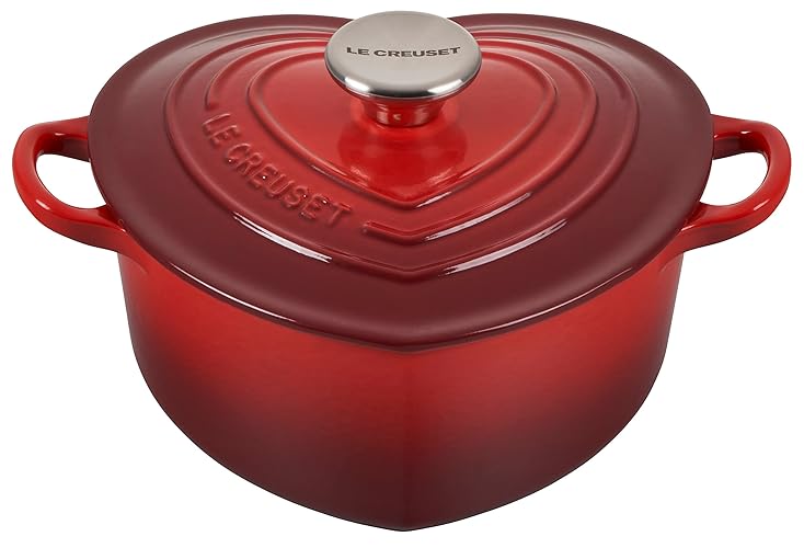 Le Creuset Signature Enameled Cast Iron Figural Heart Cocotte, 2 Quart, Cerise with Stainless Steel Knob - Cerise