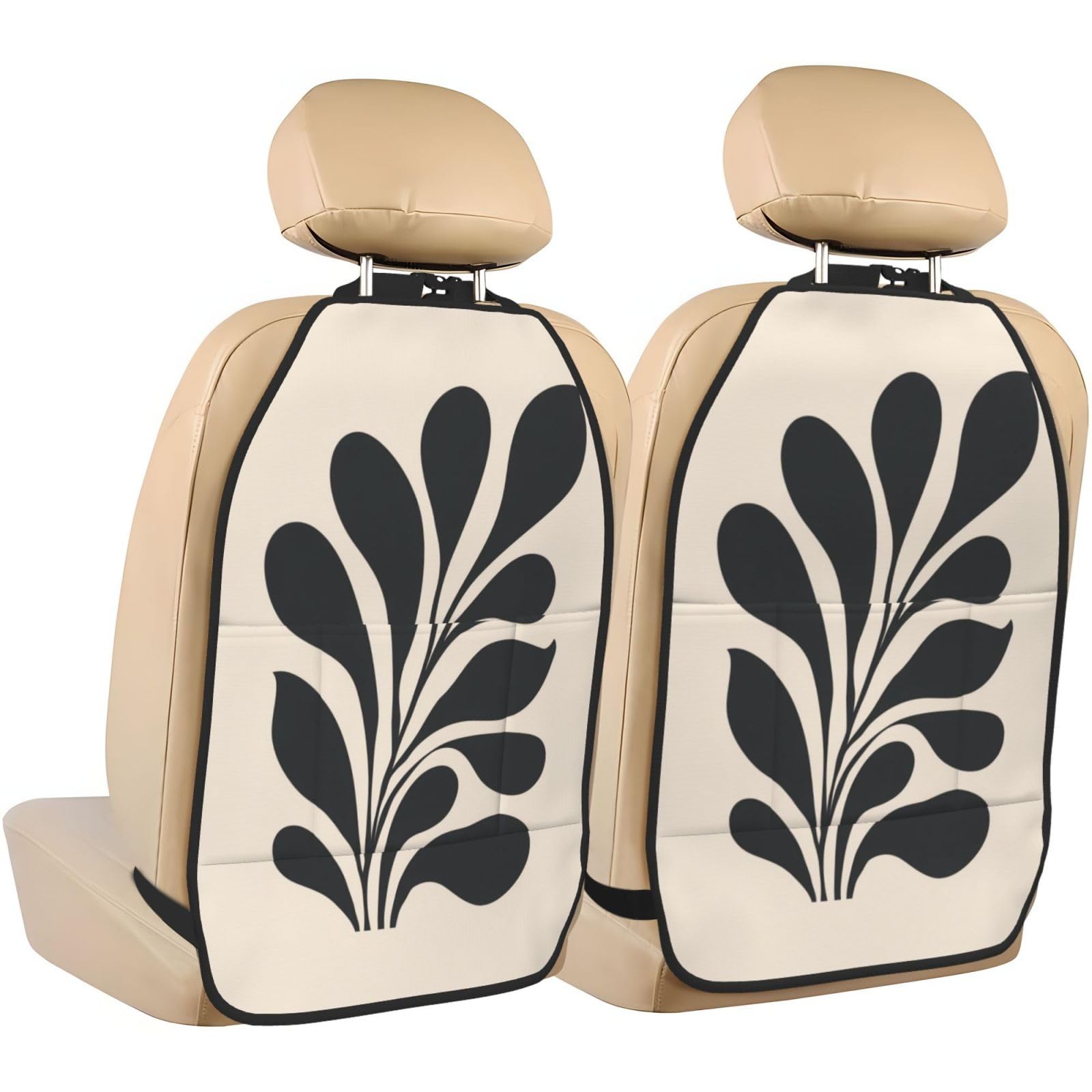 Minimalist Botanical Fraejipani Flower Vintage Car Seat Back Kick Protectors,2 Pack Kick Mats with Storage Pockets for Vehicles to Protect from Dirt Mud Scratches