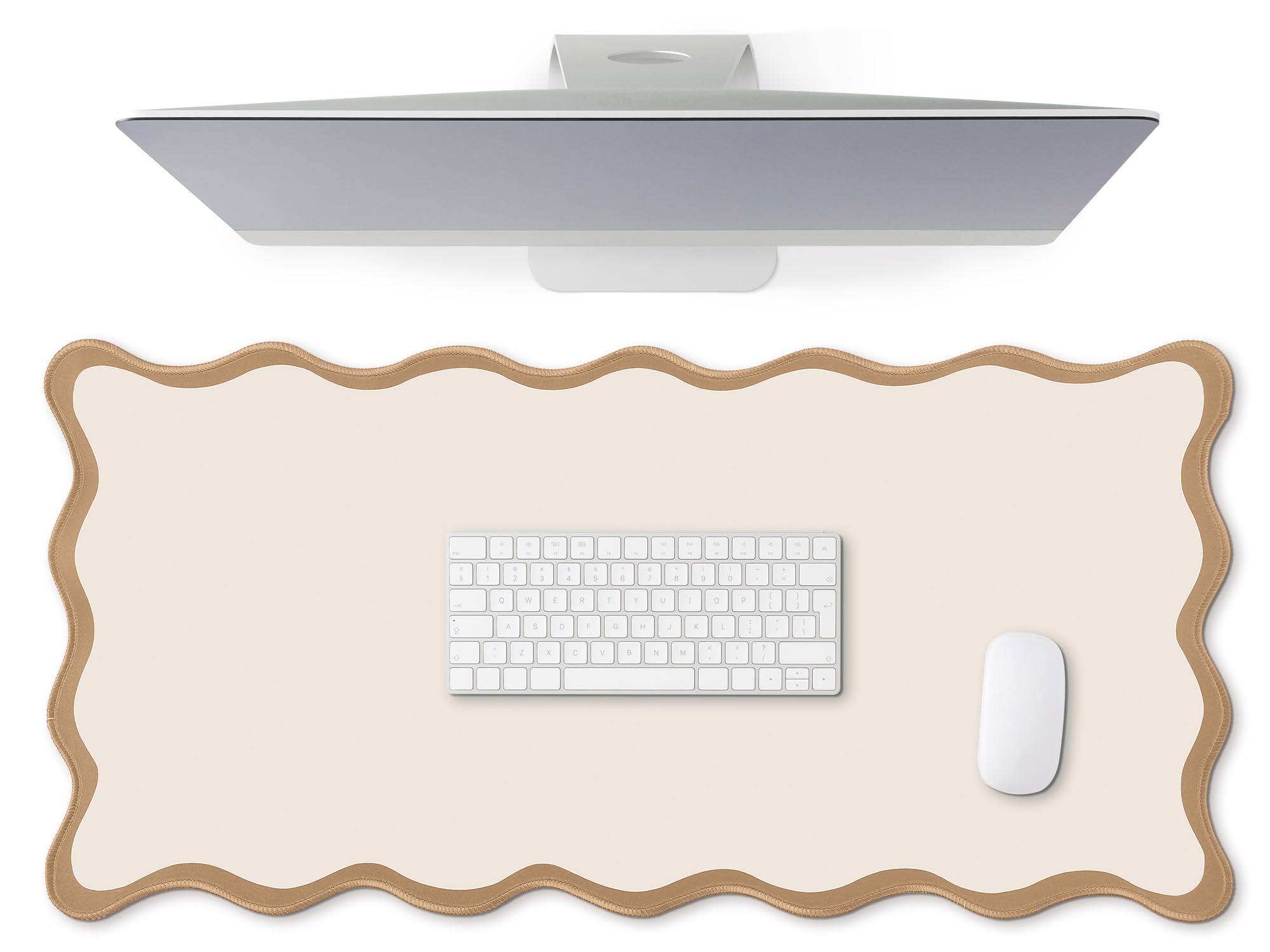 Hahafelt Scalloped Desk Mat Large Scalloped Piping Cute Desk Mat Aesthetic Preppy Table Pad Large Nonslip Pad with Edge Stitching Waterproof Gaming(