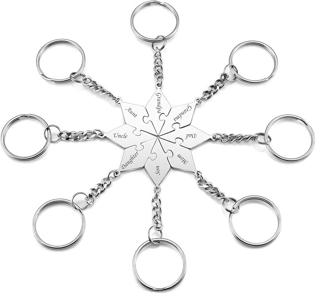 Zysta Personalised Star Puzzle BFF Keyrings for 8 Best Friends Families Gifts Customised Engraving 8PCS Pendants Matching Keyring Friendship Jewellery Keychain