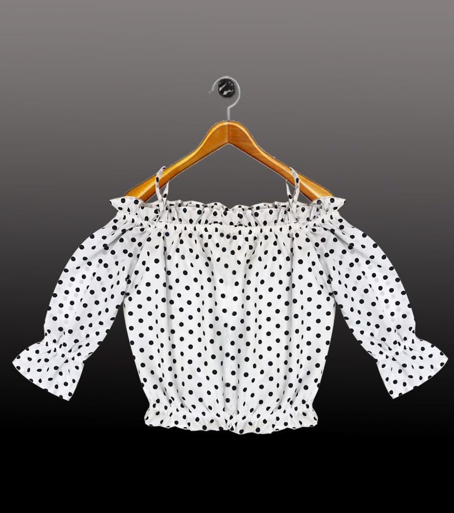 JULLY Girls Polka Dot Print Casual Wear Crop Top (Black & White) (in, Age, 6 Years, 7 Years, Regular) 1