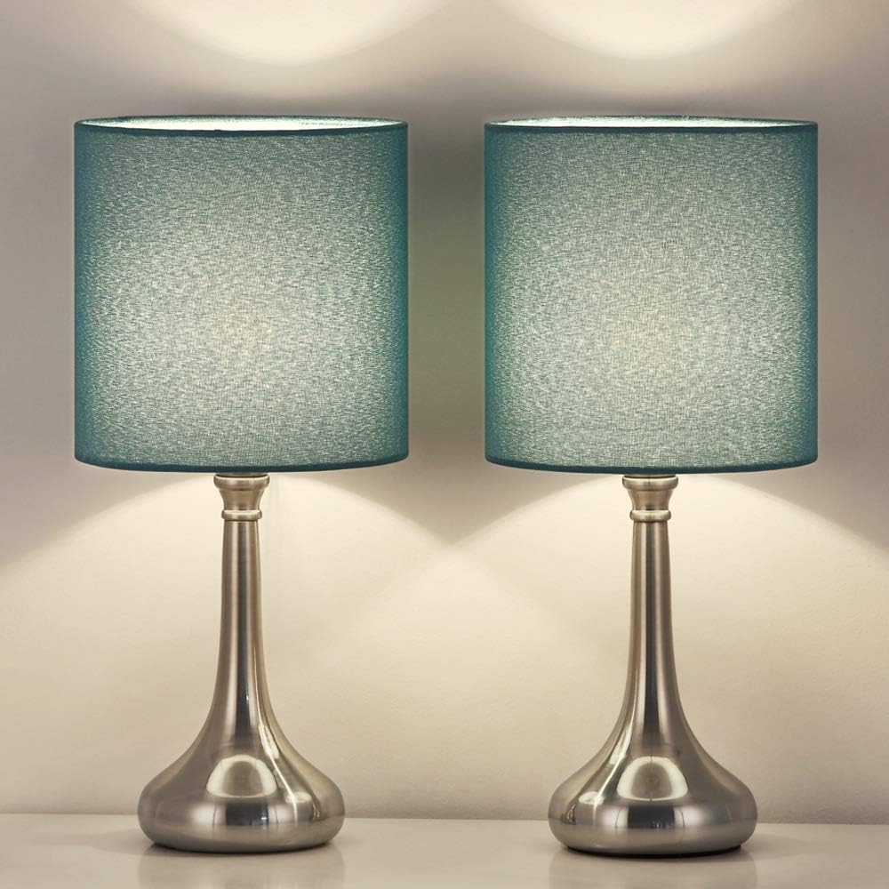 Table Lamps Modern Bedside Lamps - Small Desk Lamp Set of 2, Small Nightstand Lamps for Bedroom, Living Room, Office with Fabric Lamp Shade and Metal Base