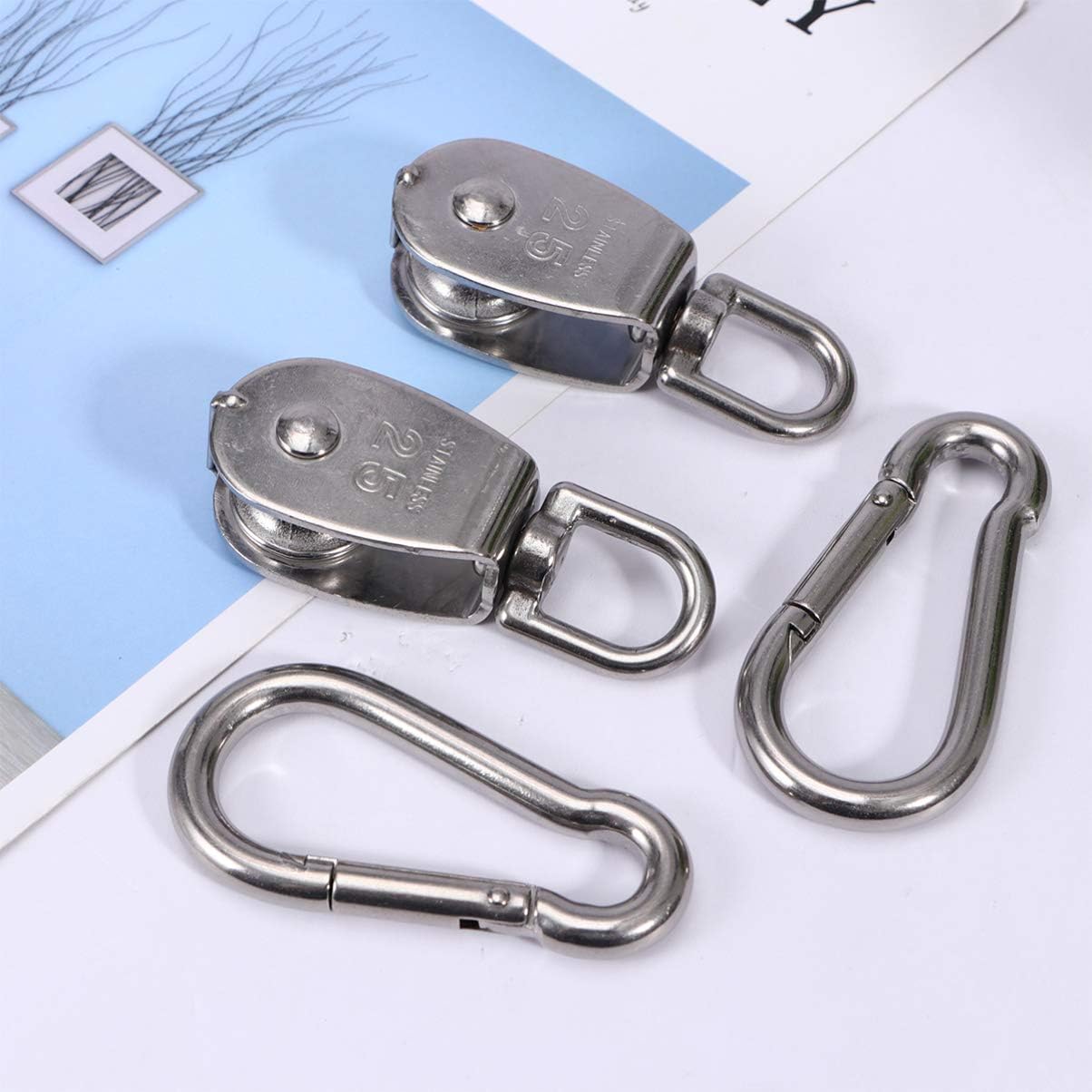 Double Ended Pulling Buckle Snaps Hook,Double-End Stainless Steel Pulley Heavy Pulley Fixed Single Pulley Single 4pcs