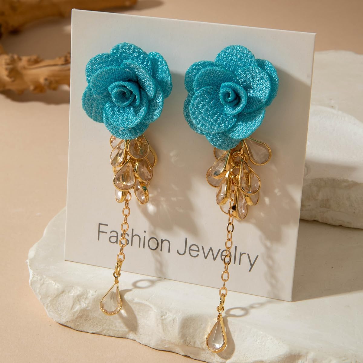 Vintage Camellia Earring for Women Long Tassel Flower Earrings Colorful Rose Earring Crystal Drop Dangle Earrings Weddings Party Fashion Jewelry Accessary - Image 4