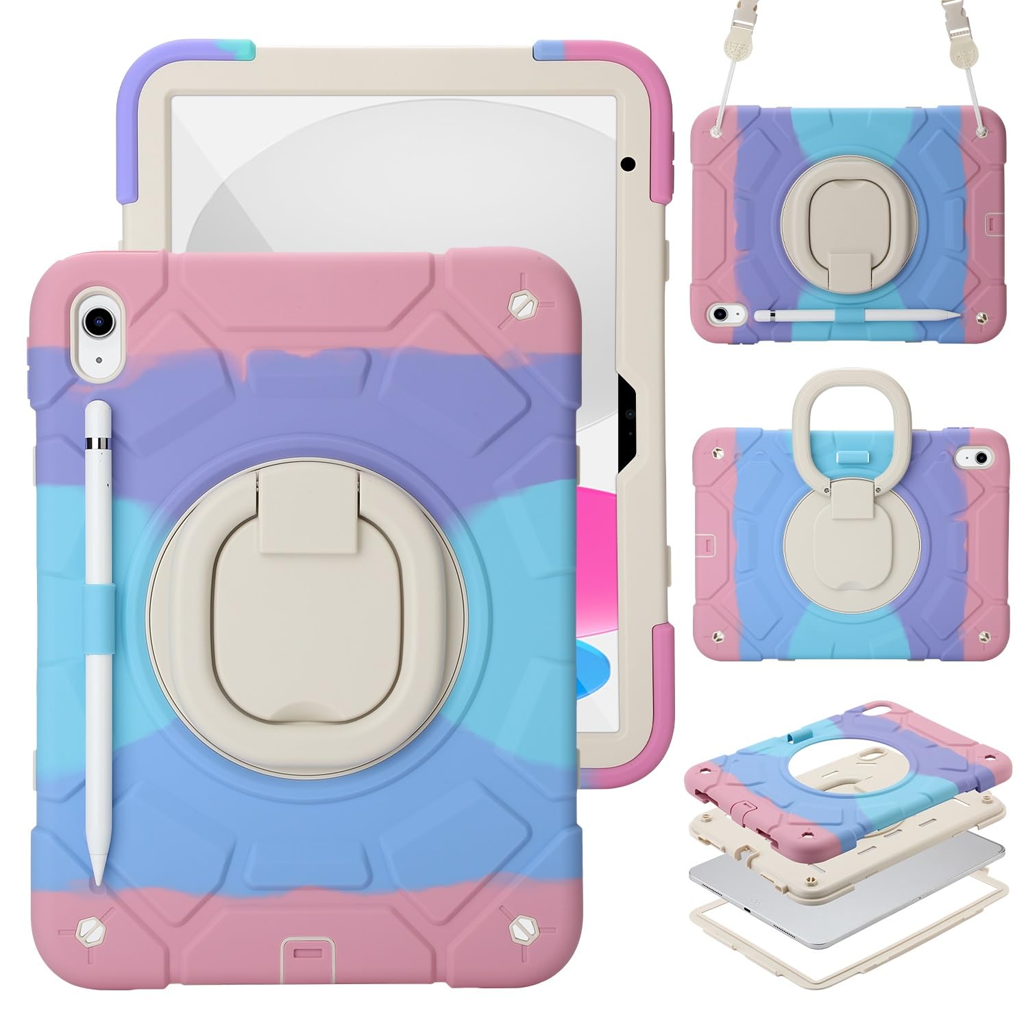 Custodia protettiva per tablet PC per bambini, custodia resistente compatibile con iPad 10a generazione 11,9 pollici 2022, custodia con supporto girevole a 360°, custodia tre in uno resistente agli