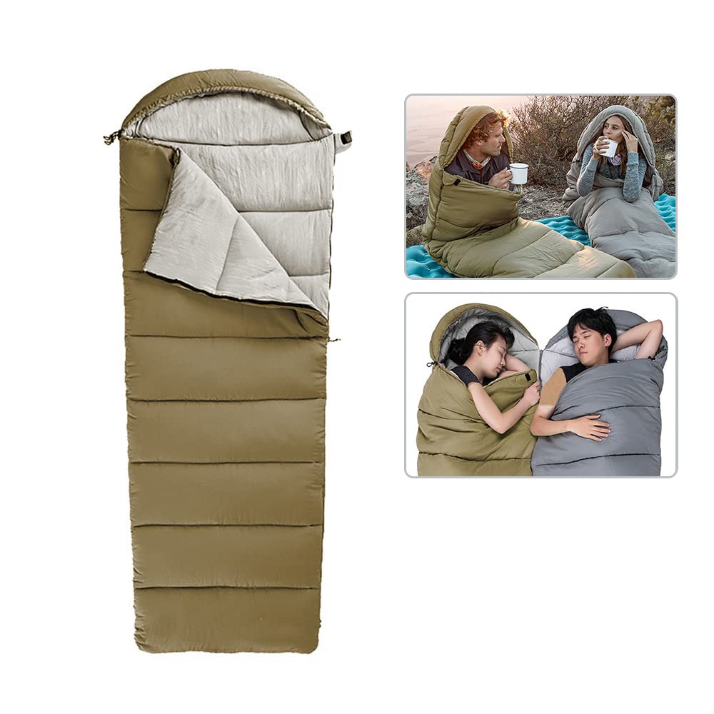 EXCLUZO Kawagoe with Hood Washable Portable Sleeping Bag Outdoor Camping Autumn and Winter thi ened and Warm New s le Cotton Sleeping Bag Khaki 1300g