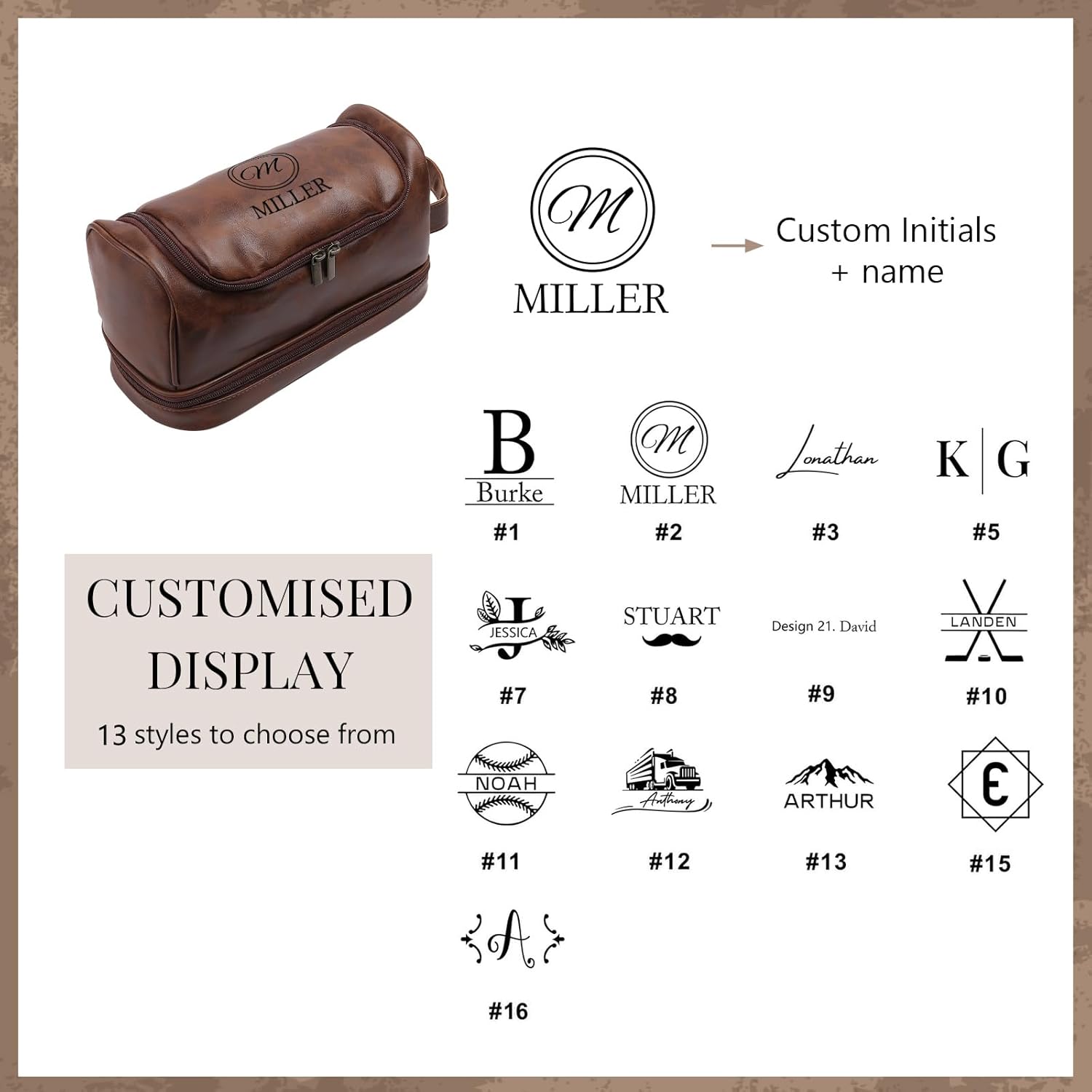 Personalized Toiletry Bag for Men - Custom Name or Initials Leather Dopp Kit,Hanging Toiletry Bag for Men Gift for Birthday, Christmas, or Father’s Day