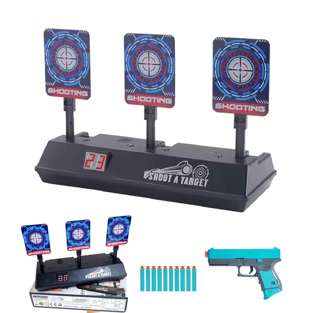 Electric Auto-Reset Shooting Target Game, Automatische Elektrische Zielscheibe Spielzeug, Zielscheibe mit Spielzeug Pistole & 10 Schaumstoffdarts, Geschenke für Junge Mädchen ab 6 7 8 9 10+ Jahre