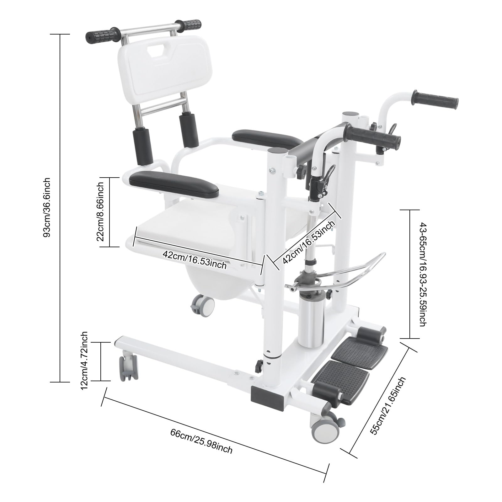 Silla elevadora hidráulica para pacientes, asiento plegable de 180° | Altura ajustable con cinturón de seguridad y soporte de infusión para familias y hogares de ancianos