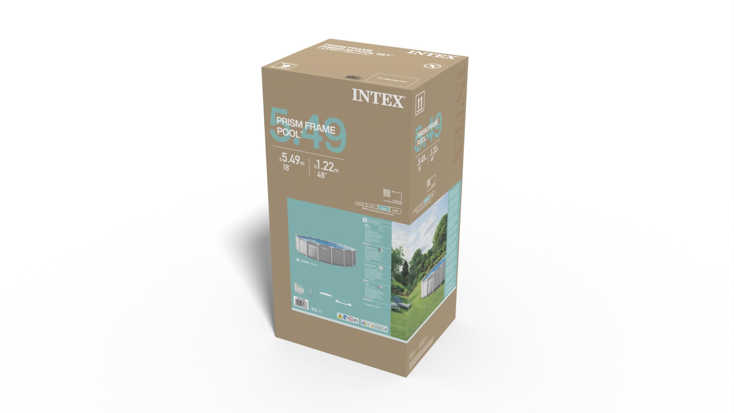 Intex 26732ND 5.49m x 1.22m Prism Frame Premium Pool Set (Includes Filter Pump, Safety Ladder, Ground Cloth, Pool Cover)