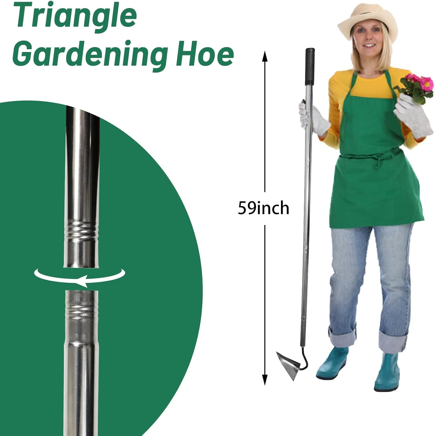 Premium Quality Hardened All-Steel Triangle Hand Plow Hoe for Backyard Weeding,Tough Welded Hoe, Loosening,Farm Planting,Dig a Hole，6-Inch Welded Steel Head, 54-Inch Stainless Steel Handle