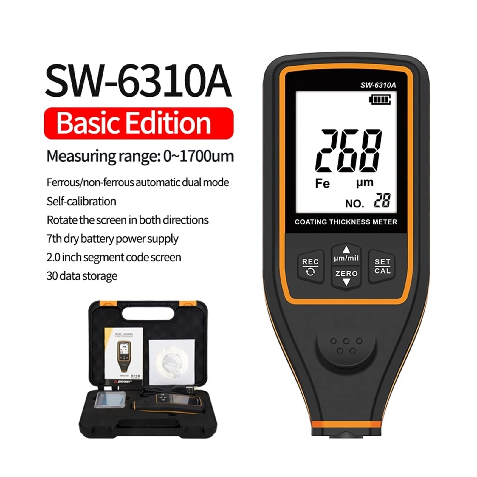 Coating Thickness Gauge For Cars SW-6310A 0.1um/0-1700 FE/NFE Paint Film Thickness Tester Coating Micro Meter Paint Tools,DIY Tools(SW-6310A)