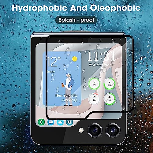 Image of Casodon Tempered Glass Screen Protector Guard for Samsung Galaxy Flip 5 (Black) Full Screen Coverage with Easy Installation Kit