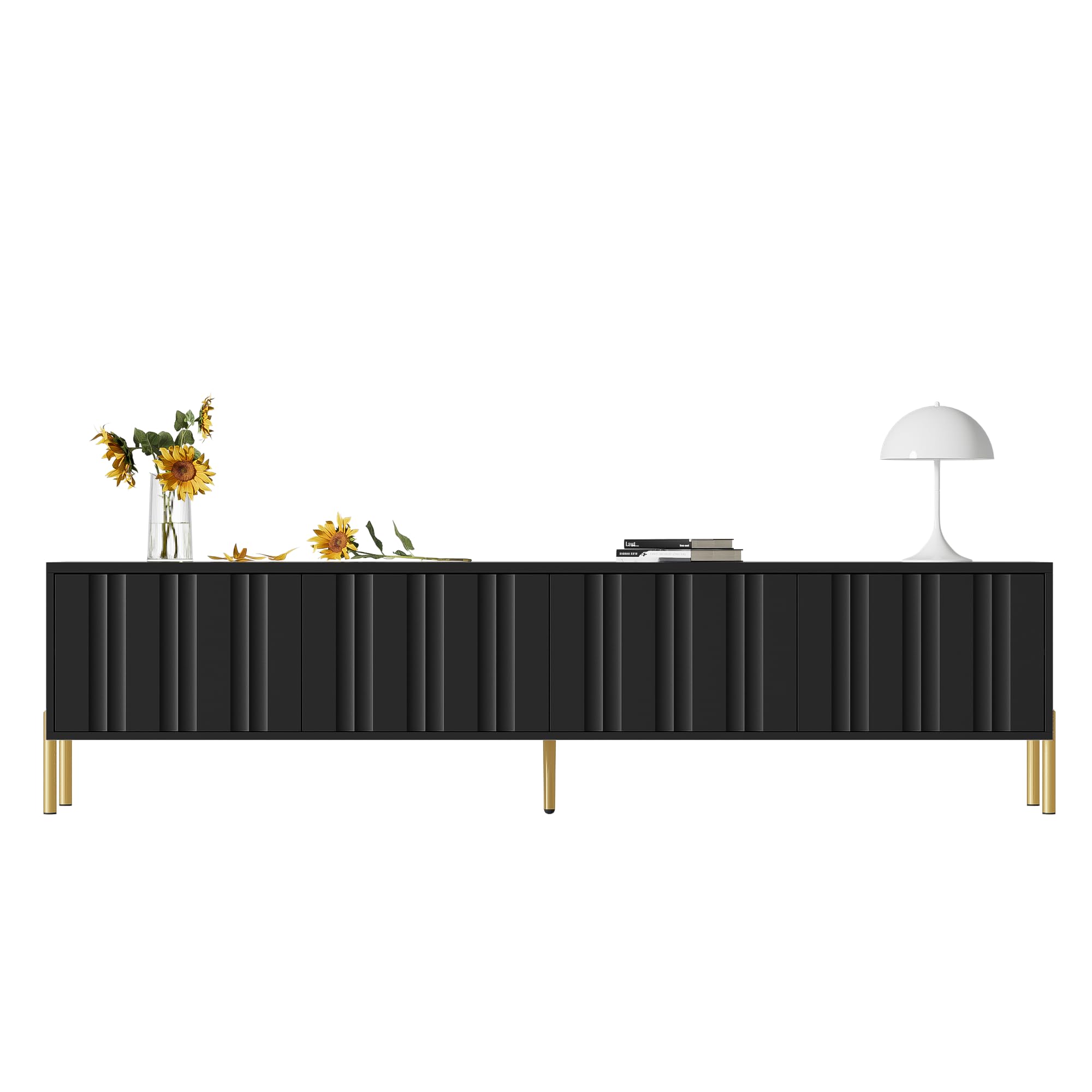 BTM Schwarzes TV-Schrank, 190 cm(L) x 38 cm(W) x 48 cm(H), goldene Tischbeine