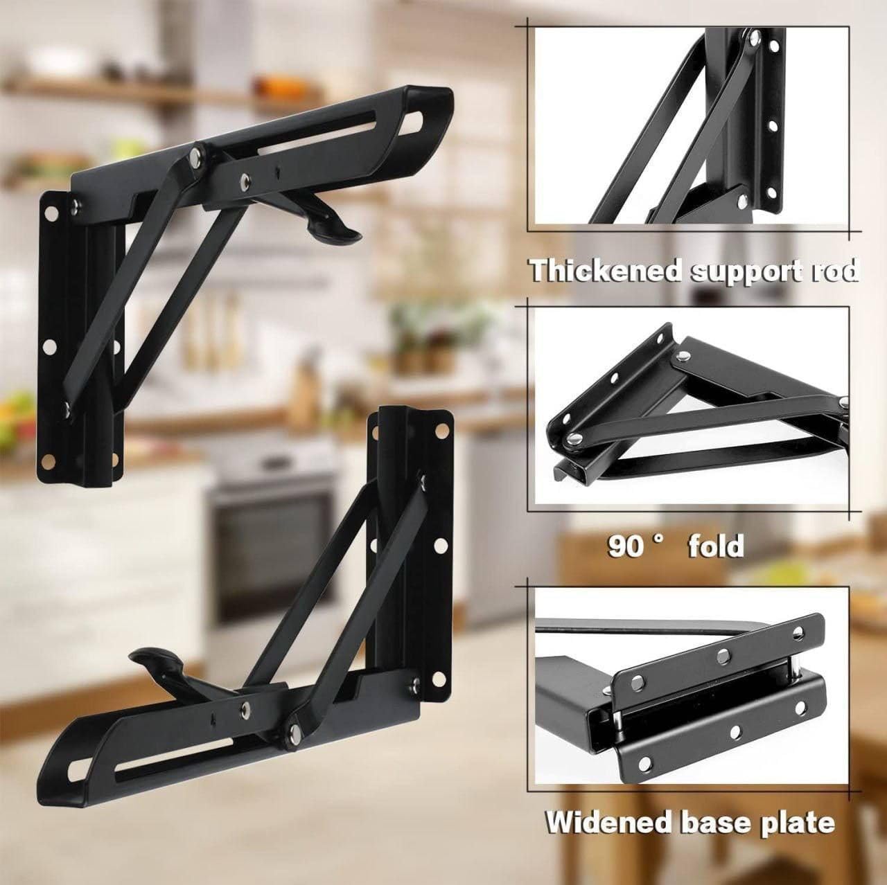 Falshruti-Folding Shelf Brackets Heavy Duty Wall Mounted Foldable Bracket Space Saving Collapsible Support for Table Bench Desk Kitchen Shelf (Set of 2) 2