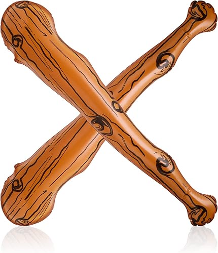 Prasacco 2 palos inflables de madera, 35.5 pulgadas, inflables de béisbol, bate de caverna, accesorios de disfraz de hombre de la caverna, bastón