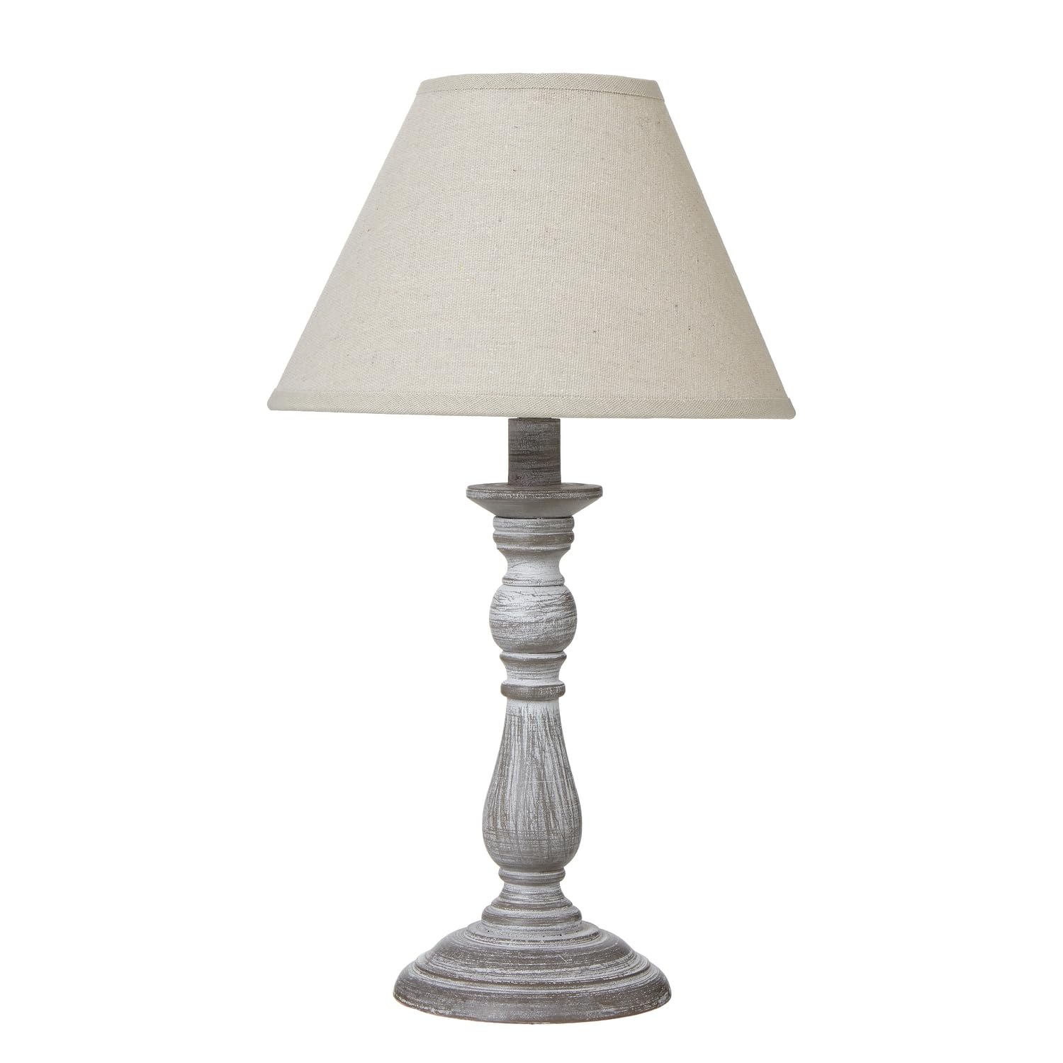 40cm Taupe Grey Wooden Bedside Table Lamp Light Shabby Chic w Linen Shade