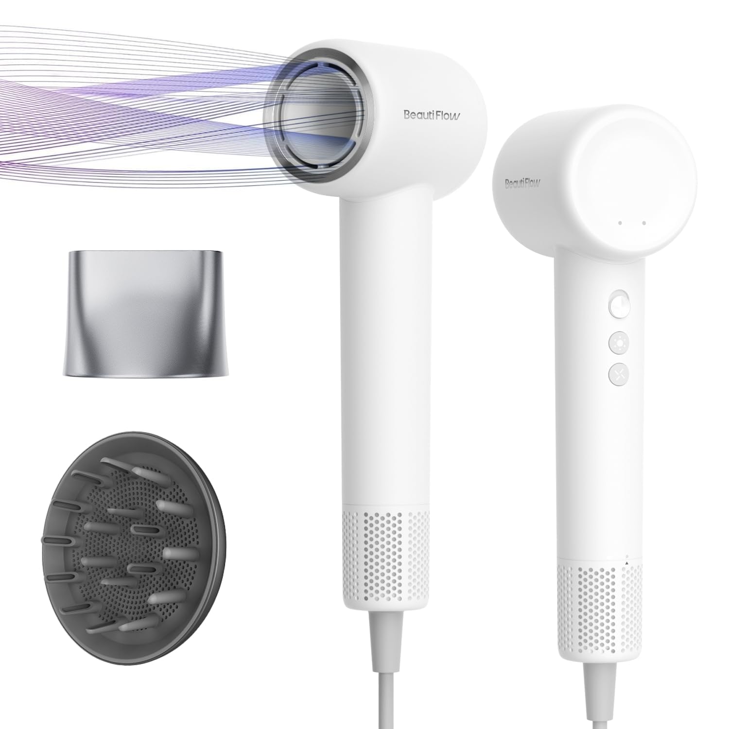 BeautiFlow Ionic Hair Dryer, 110,000 RPM Brushless Motor with Diffuser