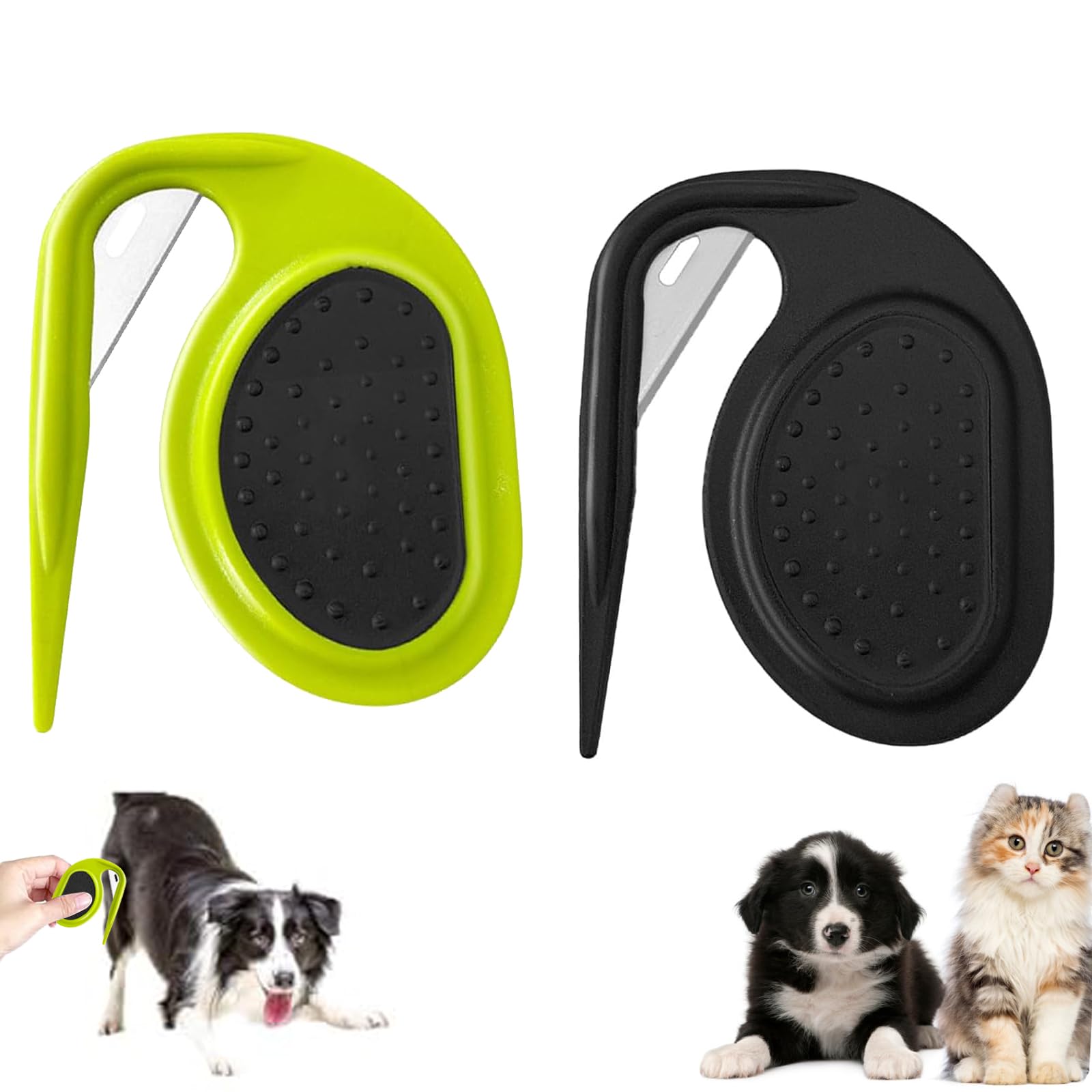 TQPXZO Pack of 2 Cat Detangling Knives, Grooming Knife for Long-Haired Pets, Dematting with Steel Blade, Pet Knotting Comb, Perfect for Removing Tangles, Beauty Tools (Black, Green)