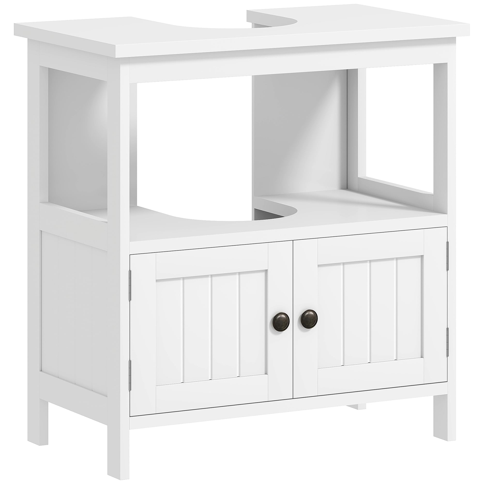 Kleankin White Pedestal Under Sink Cabinet With Double Doors, Modern Bathroom Vanity Storage Unit With Shelves,