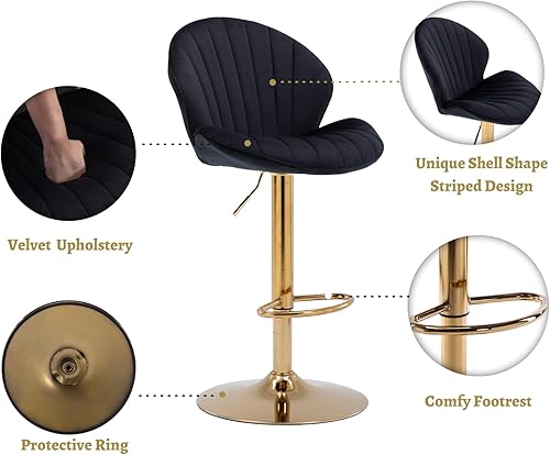 Miniatura 4 de EALSON Juego de 2 taburetes de bar giratorios modernos de altura de mostrador con respaldo y base dorada, sillas de bar ajustables, cómodos