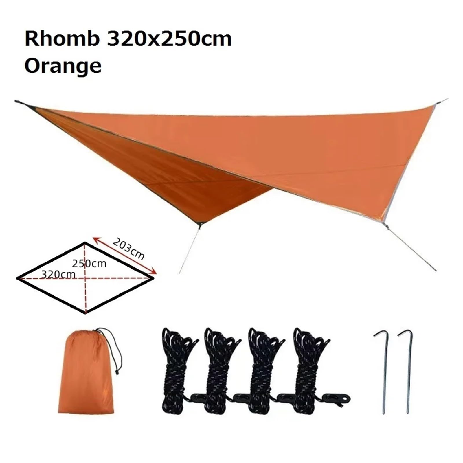 Bâche imperméable - Hamac - Auvent de pluie - Revêtement argenté 210T - Pour camping, jardin, plage - Abri solaire (orange losange)