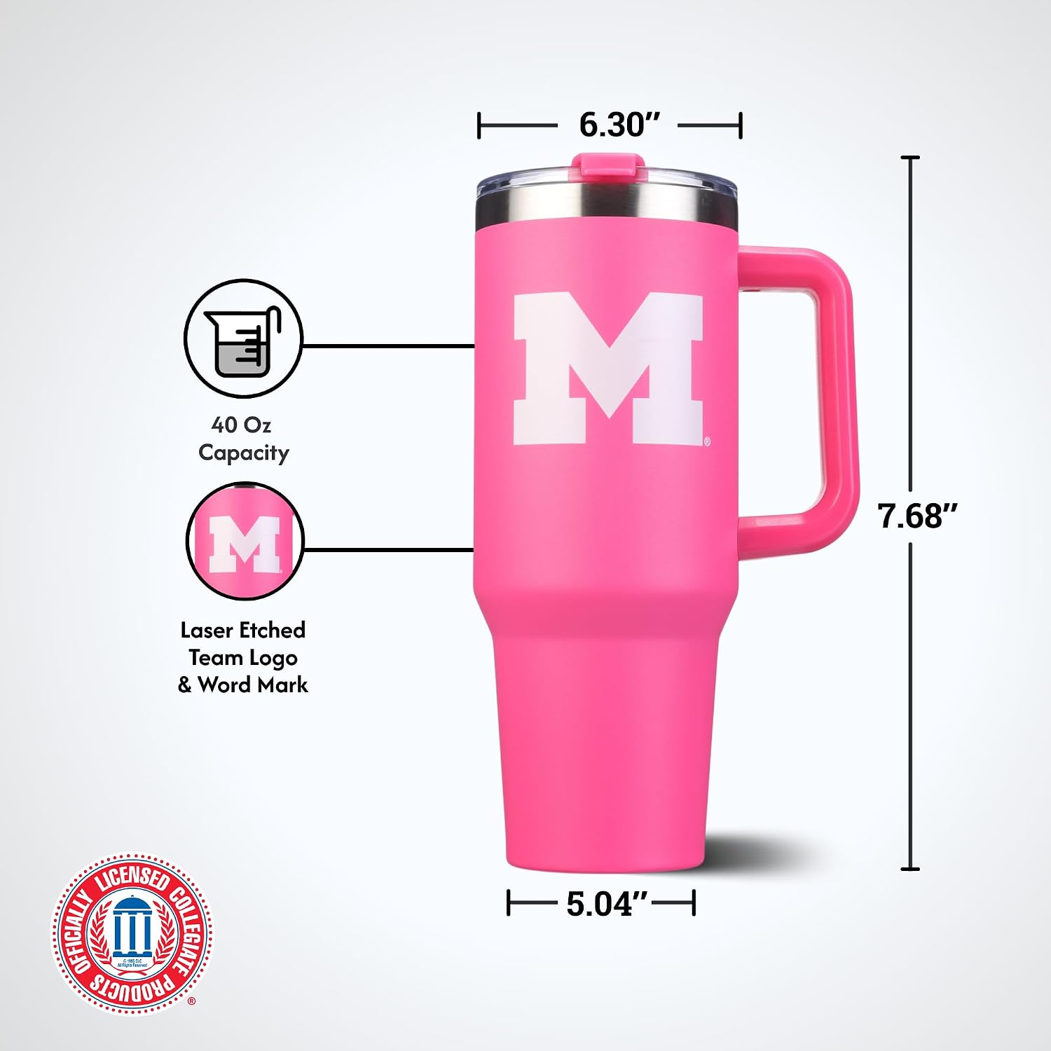 The Memory Company | Licensed NCAA 40oz Pink Game Day Tumbler with Team Logo