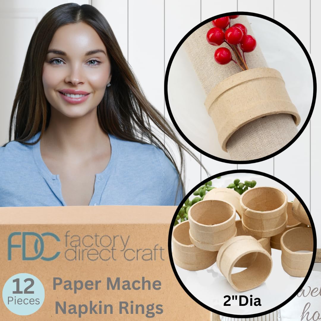 Set of 12 Paper Mache Napkin Rings for Crafting and Personalizing by Factory Direct Craft