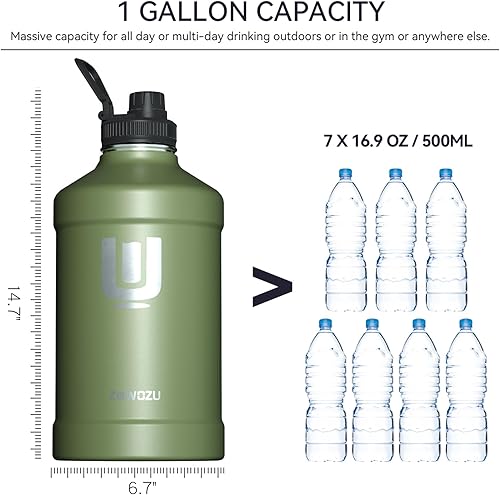 Miniatura 4 de ZUWOZU Jarra de agua de 1 galón aislada, botella de agua de 128 oz aislada con popote, correa y 3 tapas, botellas de agua grandes de acero