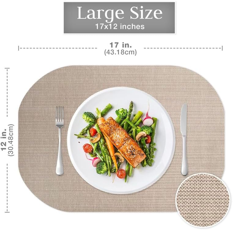 Miniatura 7 de Andie Home - Manteles individuales ovalados para mesa de cocina y comedor, juego de 6 piezas, resistentes al calor y lavables a la superficie, color