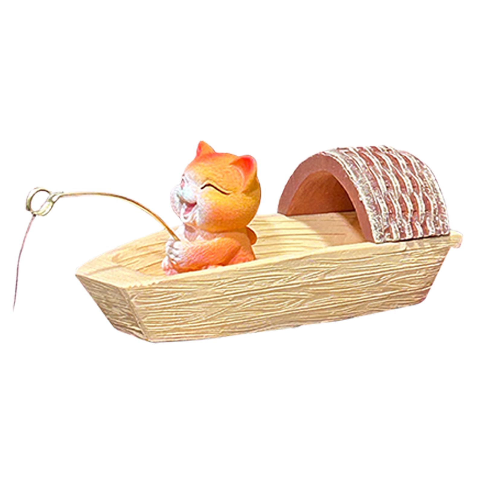 Osniyaw Multicolor Boater Resin Cat Figurines Statue Garden Decoration Fishing Cat Figures Sculptures For Outdoor And Indoor Decorations Table Decoration