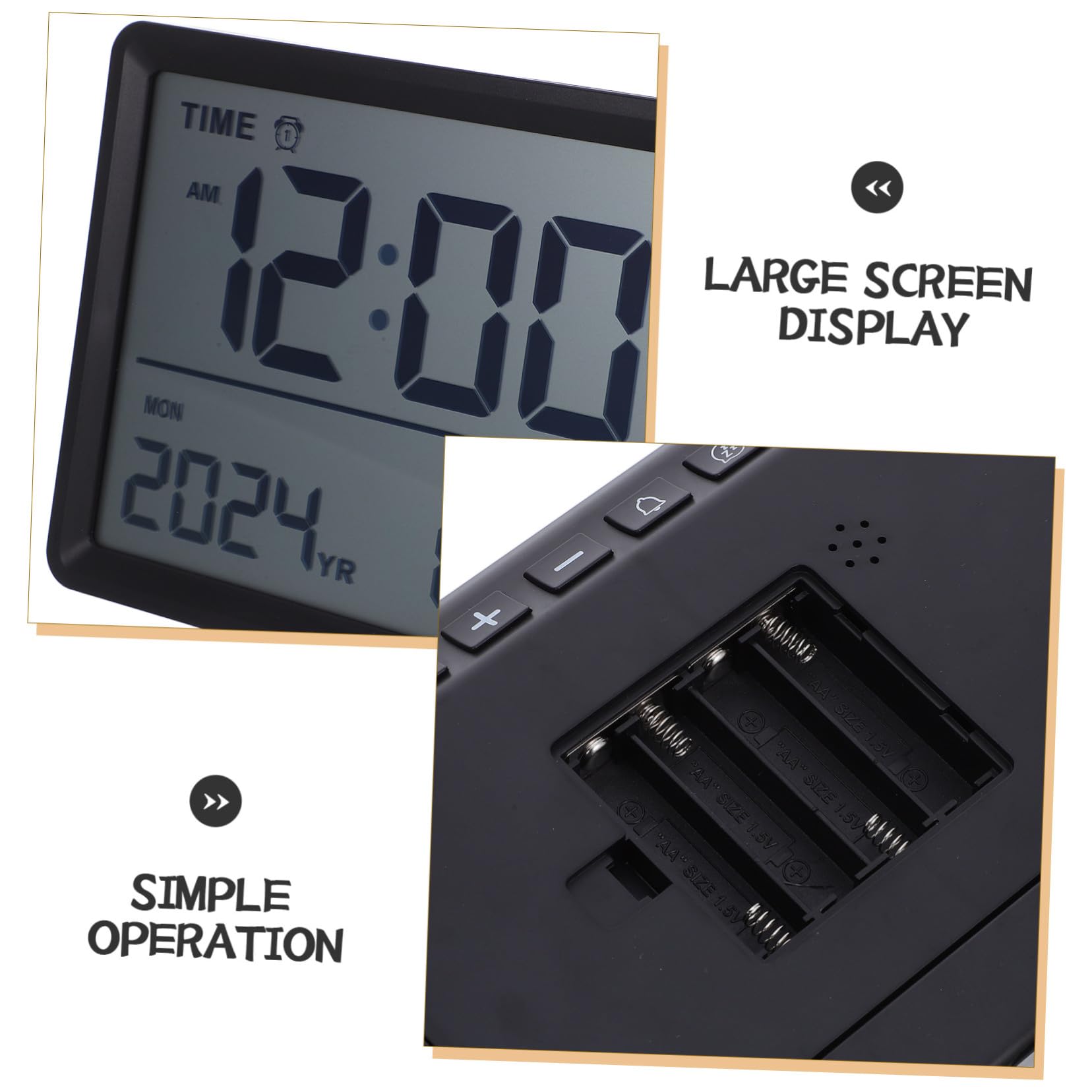 ULTECHNOVO Große Digitale LCD Wanduhr mit Alarm und Feuchtigkeitsmessgerät | Schwarzes Abs Gehäuse, 4 Aa Batterien, für Schlafzimmer und Büro, Klare Anzeige für Senioren