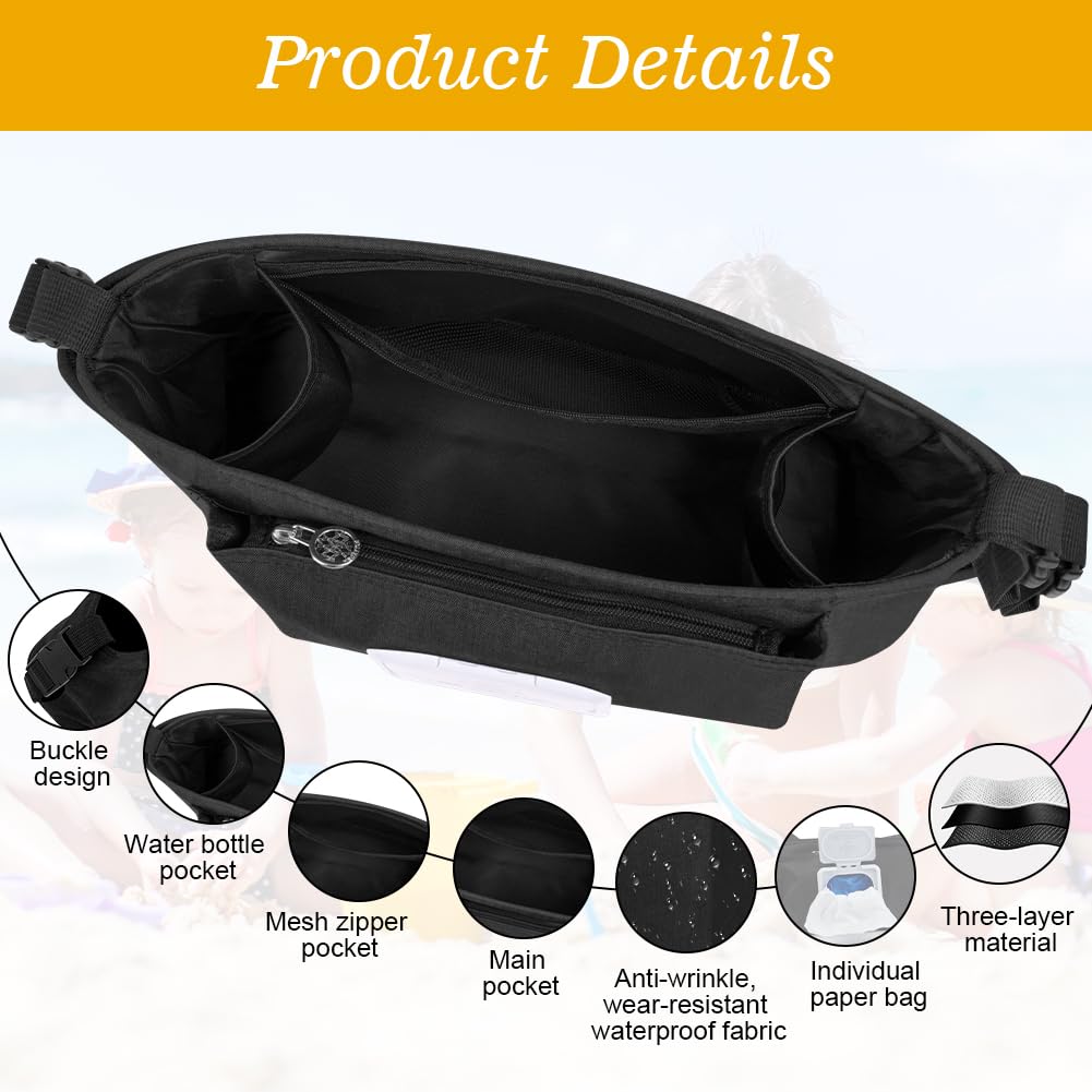 Vicloon Bolsa Organizadora Para Cochecito, Bolso Carro Bebé Universal, Bolso Carro Bebé con Sangle réglable, Gran Espacio Bolsa Organizadora Para Cochecito para Pañales y Juguetes - Negro