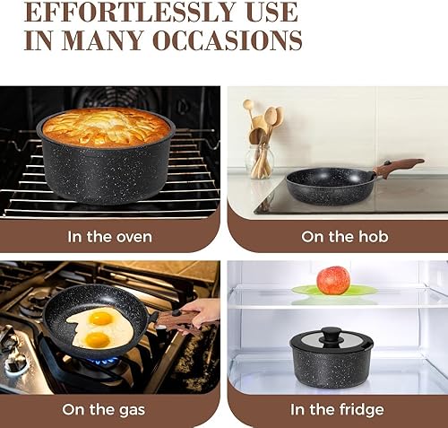 Miniatura 6 de Juego de 10 ollas y sartenes antiadherentes, antiadherentes, juego de utensilios de cocina de cocina con mango desmontable, juego de ollas y