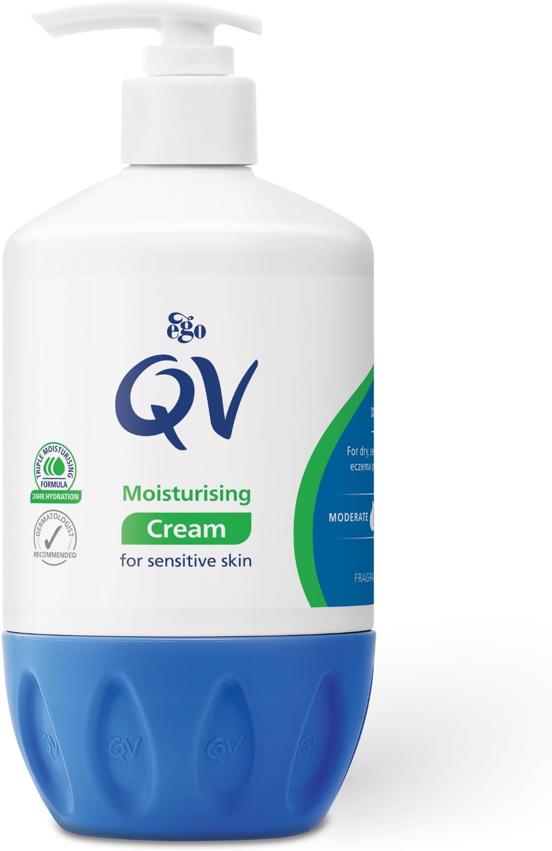 QV Cream with 10% Glycerin (500g) Rich Protective Moisturiser for Sensitive, Dry Skin, Fragrance Free, Noncomedogenic Body Cream, Hydrating Skin Care for Eczema, Psoriasis, Dermatitis, Pump Bottle