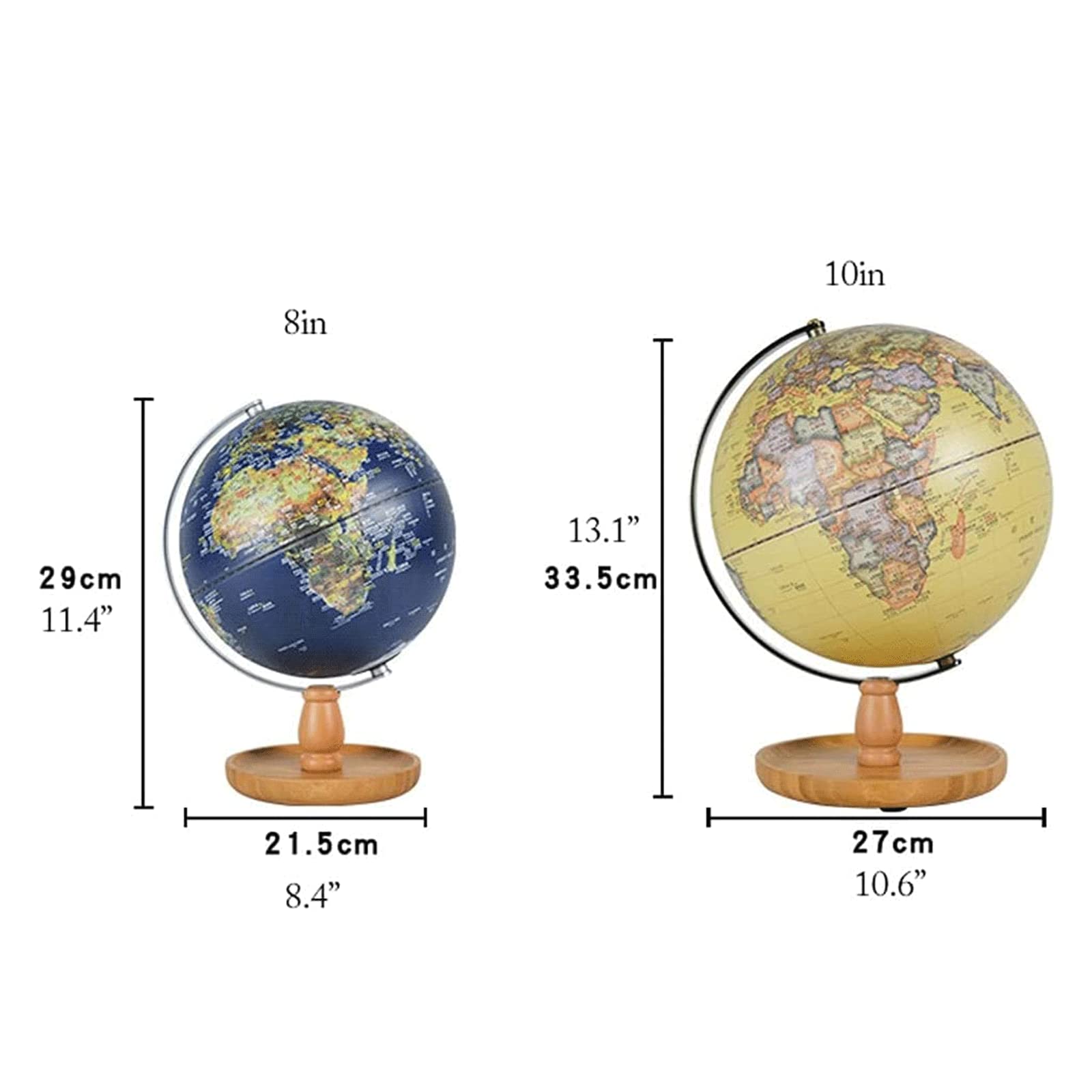 POCHY Mappamondi Globo con Supporto in bambù Globi Illuminati Mappamondo Antico retrò Lampada tattile Globi geografici per Adulti Fine e Chiaro
