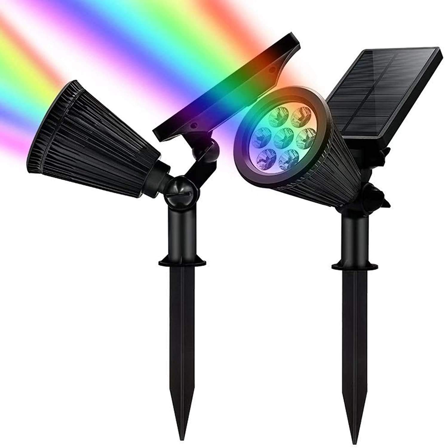 Blue carbon JOYWAY- Solar Spotlights Outdoor 7 Led Waterproof Spot Lights 7 Multi-Colour Solar Garden Lights for The Patio Yard Lawn (2 Pack)