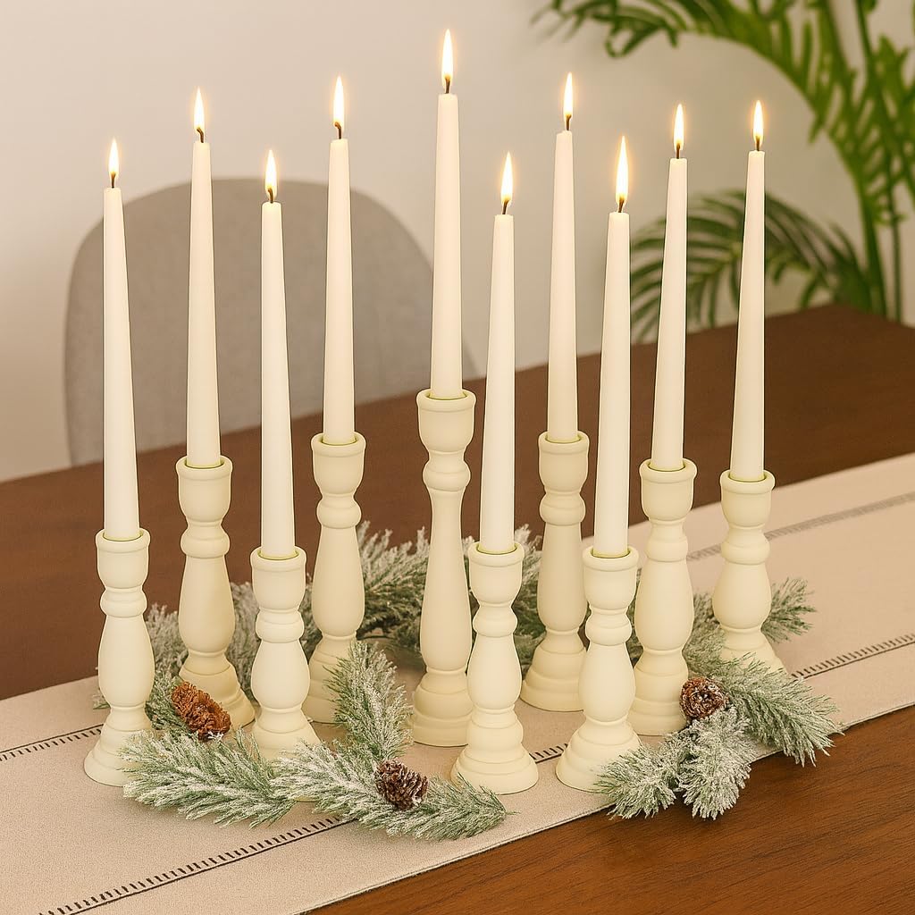 Koyal Wholesale White Candlestick Holders & White Taper Candle Holder Set of 12, Unfinished Wood & Boho Candle Holders - Wooden Candlestick Holders for Elegant Decor