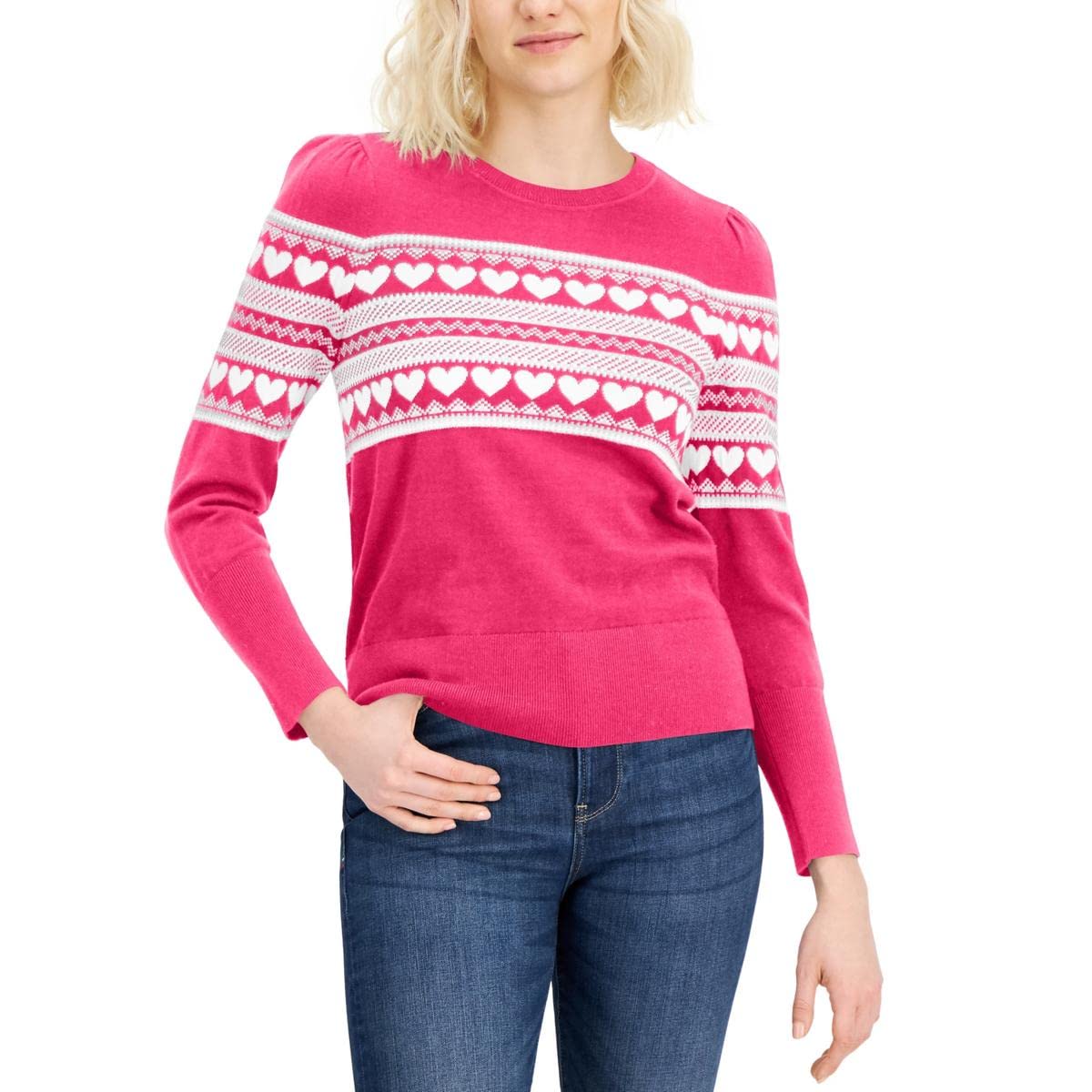 Tommy HilfigerWomens Heart Ribbed Trim Cotton Crewneck Sweater