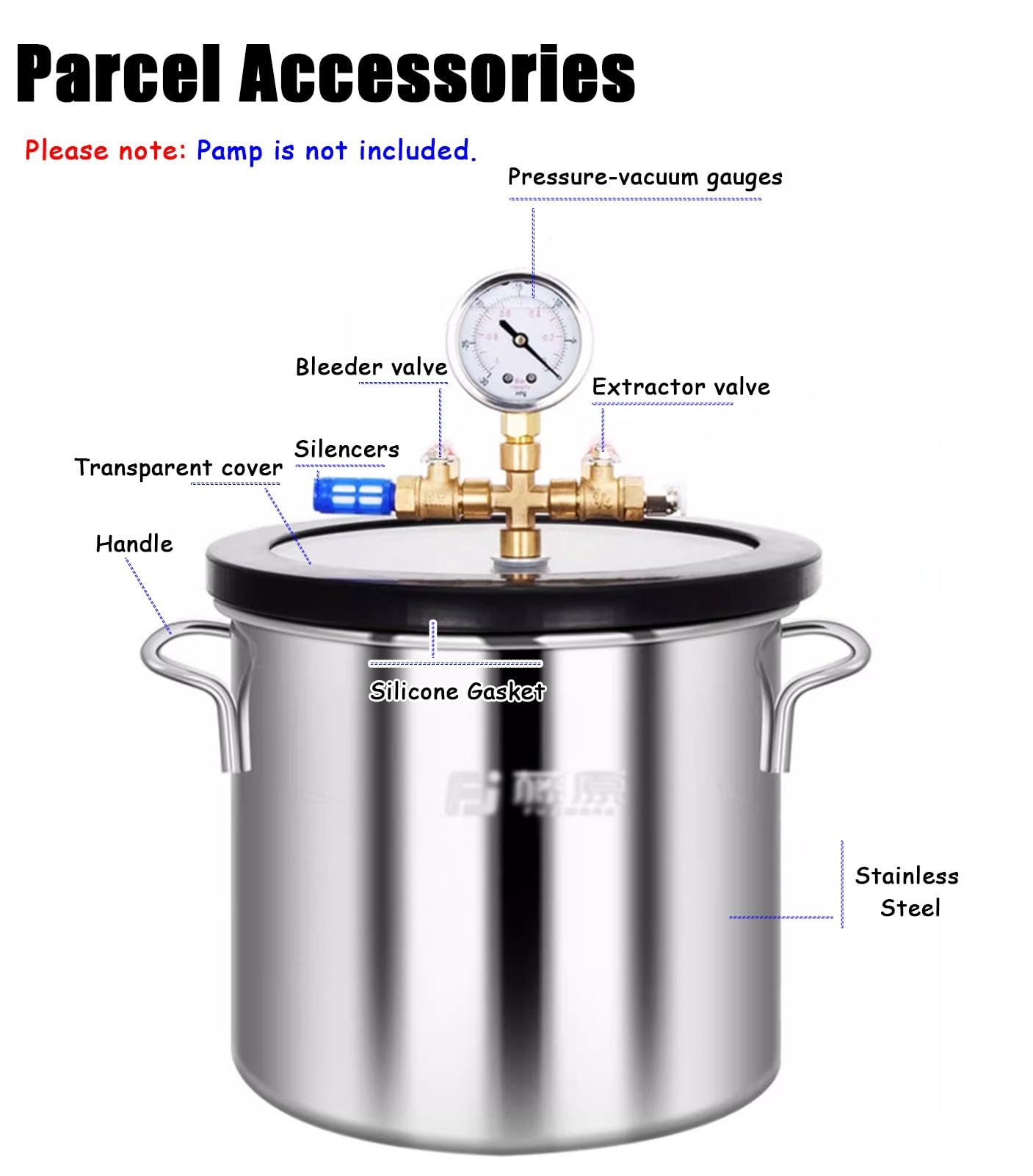Vakuumkammer Vakuumkammer-Set aus Edelstahl mit 1 M Schlauch, Entfernungsgerät für Harzblasen, Entgasungsfass für Silikon Zur Holzstabilisierung Im Labor(1.5 Gallon/6L)