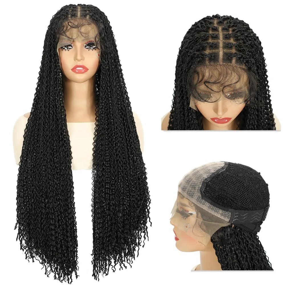 Pelucas trenzadas boho sin nudos, peluca trenzada sintética larga con frente de encaje HD de 13x4 '' for mujeres(Brown,20 inch)