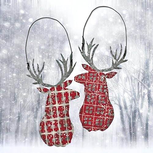 Miniatura 3 de Christmas Market Ornaments - Juego de adornos de Navidad de ciervo rústico, decoración de cabaña de cabaña, decoración colgante de árbol rojo (2