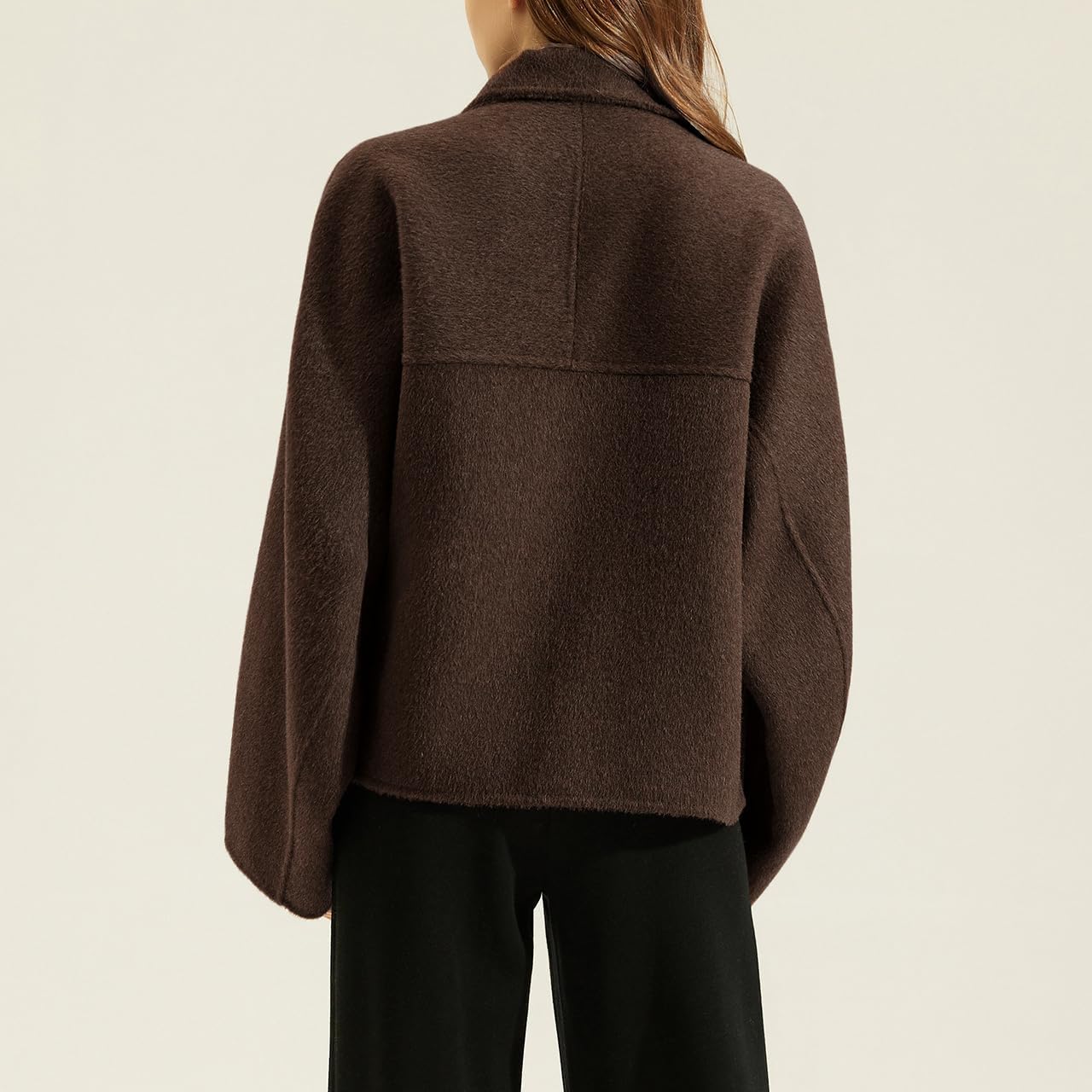 utcoco Women Cropped Thicken Wool Coats Oversized Short Jackets Notched Lapel Pea Coat Trench Overcoats with Pockets - Image 6