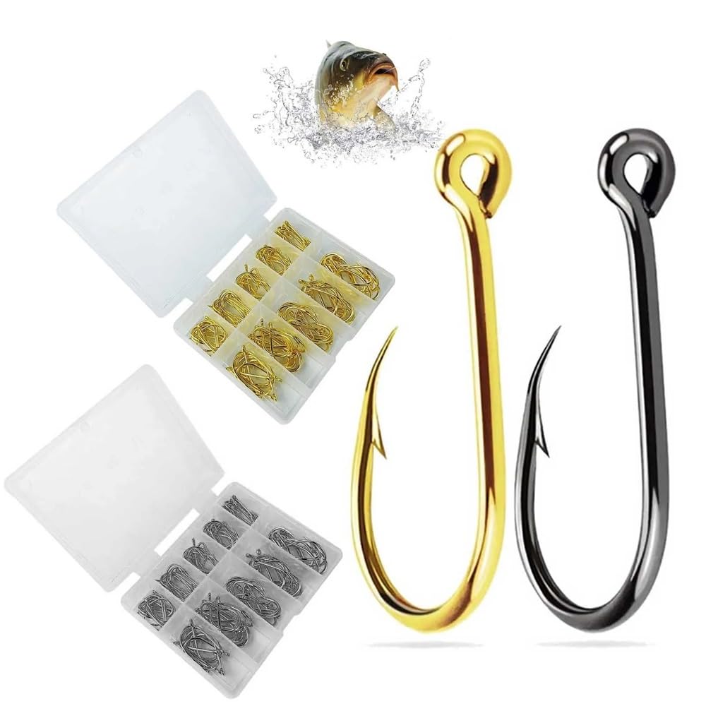 Angelhaken 100 Stück Angelhaken aus Legierung, Design mit starken, scharfen Angelhaken mit Widerhaken, geeignet for Süßwasser/Meerwasser Angelhaken-Set