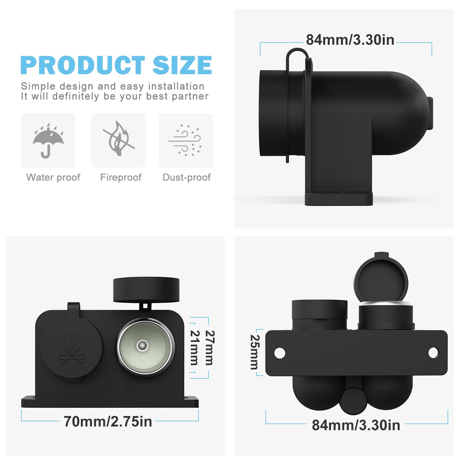 Rozgałęźnik do zapalniczki samochodowej, wodoodporny, 2-portowy adapter do zapalniczki samochodowej klasy morskiej DC 12 V/24 V, z bezpiecznikiem 15 A (CL06)