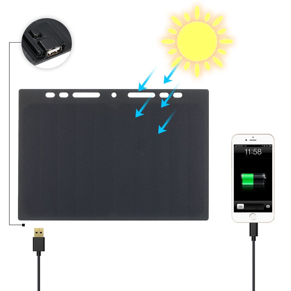 Lixada 10W Haute Puissance Papier en Forme de Mini Portable en Silicone Monocristalline Panneau solaire Chargeur Port USB Pour Téléphone Portable Camping Équitation Escalade Voyage Activités